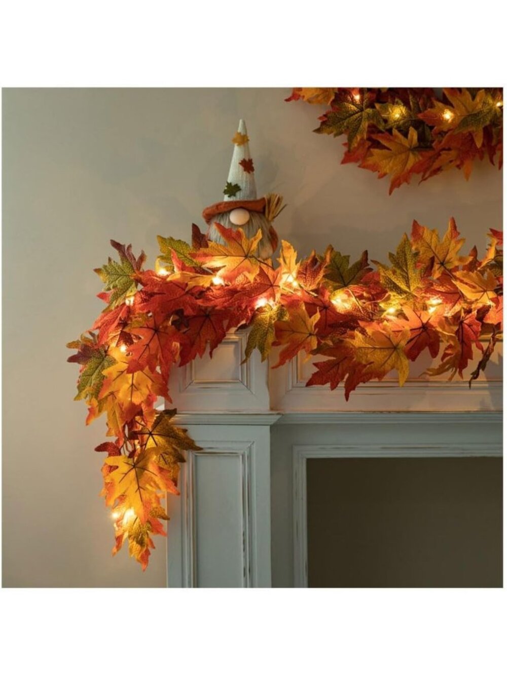 2Pcs Fall Maple Leaves Garland with Timer & Lights - Autumn Thanksgiving Decor